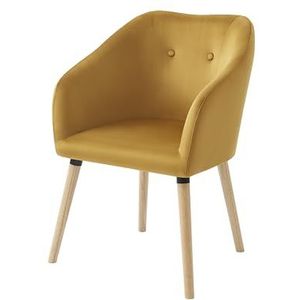 BAÏTA Viggo fauteuil van mosterdfluweel met houten onderstel