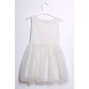 Prachtig communiekleedje/feestkleedje met tulle rokje met bloemen - wit - 12j