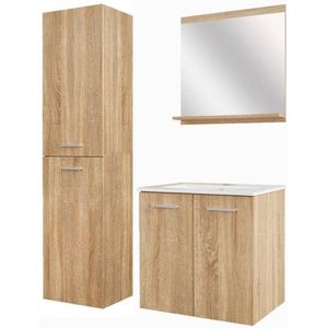 Allibert Alban badkamermeubelset 60x58x46cm 2 deuren met spiegel en kolomkast flatpack Eik Hamilton