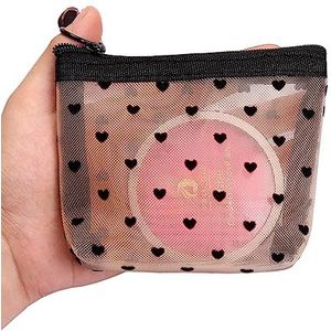 NOGRAX Zakje Meisje Stroomden Liefde Mesh Cosmetische Tas Transparante Reizen Opbergtas Draagbare Lippenstift Tas, Beige Zwart a, A