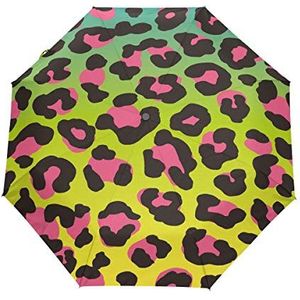 Roze luipaardprint, paraplu, open-to-automatisch, zakparaplu, winddichte paraplu, klein, licht, compacte paraplu, voor jongens en meisjes, reizen, strand, vrouwen