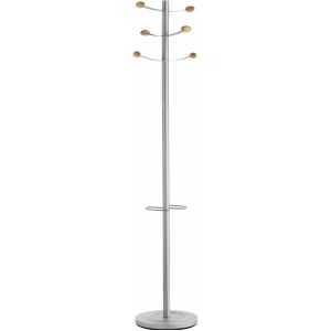 UNILUX Garderobestandaard boeket van staal met paraplustandaard haak met hout grijs 175 cm hoog - kledingstandaard mantelstandaard garderobe