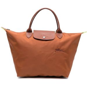 Longchamp Grote Schoudertas / Crossbodytas Dames - Canvas - Le Pliage Green - Cognac