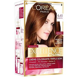 L'Oréal Paris - Excellence Crème – permanente haarverf Triple Care 100% dekking wit haar – kleur 6,41 hazelnoot