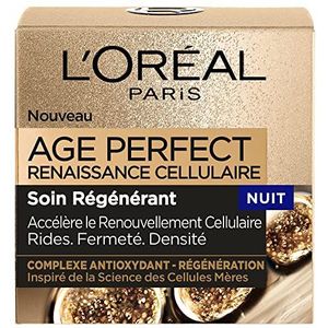 L'Oréal Paris – Crème de Nuit Age Perfect Renaissance Cellulaire – Soin Régénérant Rides, Fermeté & Densité – Au Complexe Antioxydant Protecteur - Tous Types de Peaux – 50 ml