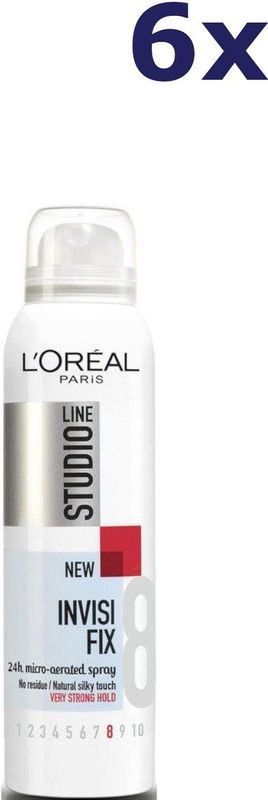 6x L'Oréal Studio Line Invisi Fix 24H Micro Diffusion Spray 250 ml