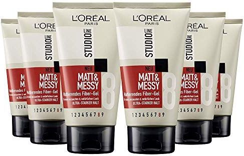 L'Oréal Paris Studio Line Haargel met mat effect, ultra-sterke grip, uitwasbaar, mat & messy matte vezelgel, 6 x 150 ml, (verpakking van 6 stuks)
