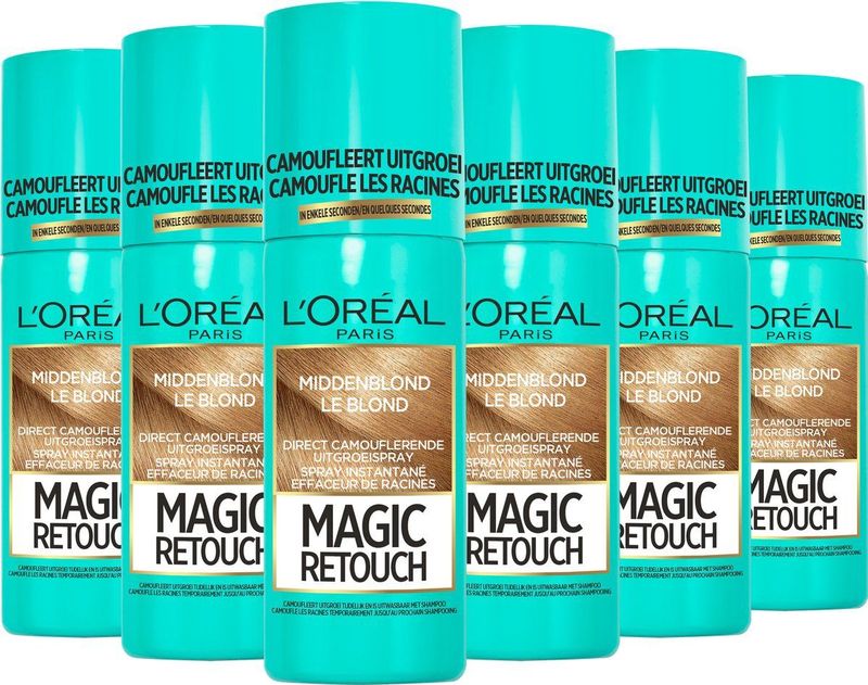 L'Oréal Paris Magic Retouch Middenblond Camouflerende Uitgroeispray Voordeelverpakking - 6 x 75ml