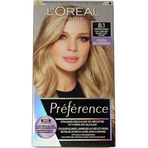 L'Oréal Paris Préférence Cool Blondes Licht Asblond 8.1 - Permanente Haarkleuring