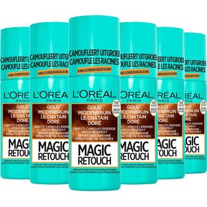 L'Oréal Paris Magic Retouch Goud Middenbruin Camouflerende Uitgroeispray Voordeelverpakking - 6 x 75ml