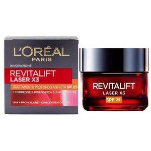 L'Oréal Paris - Anti-aging gezichtsverzorging SPF 25 - Triple Action dagcrème met UV-bescherming - Met hyaluronzuur, pro-retinol & vitamine C - Alle huidtypes - Revitalift Laser X3-50 ml