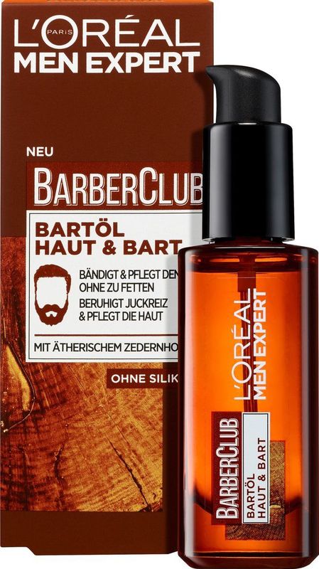 L'Oréal Men Expert Baardolie voor mannen, ondersteuning bij gezonde baardgroei, rustgevende baardverzorging voor heren met houtachtige geur en etherische cederhoutolie, Barber Club, 1 x 30 ml