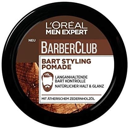 L'Oréal Men Expert Bart Styling Pomade für Männer, Haar- und Bartwachs für einen definierten Style, Bartpflege für Herren mit holzigem Duft und ätherischem Zedernholzöl, Barber Club, 1 x 75 ml