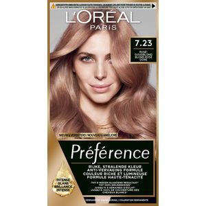 1+1 gratis: L'Oréal Préférence Permanente Haarkleuring 7.23 Rosegoud Blond