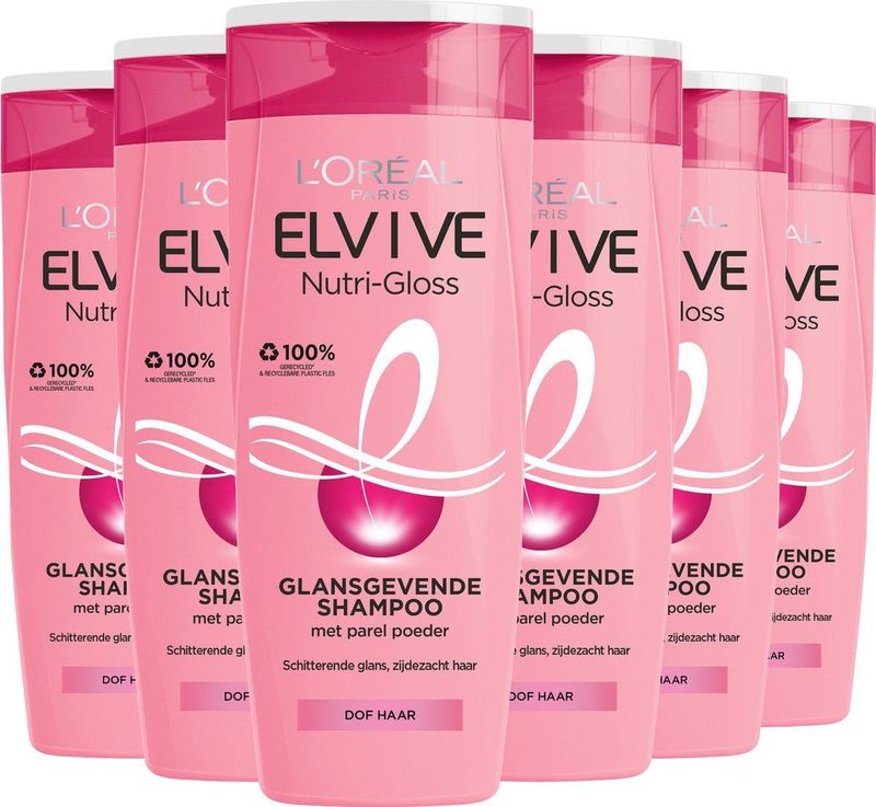L'Oréal Paris Elvive Nutri Gloss - Shampoo - Dof haar - 6 x 250ml
