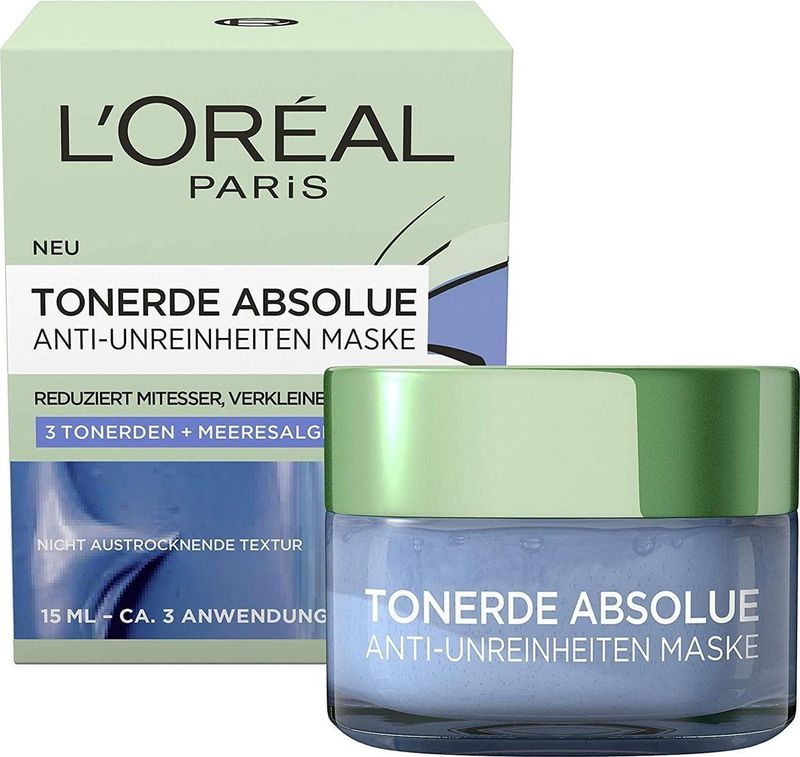 L'OREAL pure klei Anti-Imperfecties Gezichtsmasker - 3 kleisoorten en Zeewier Extract - 15 ml