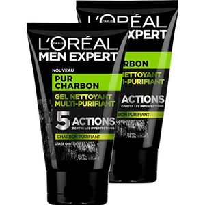 L'Oréal Men Expert Pur houtskool meerreinigende gezichtsreinigingsgel voor heren, 100 ml, 2 stuks