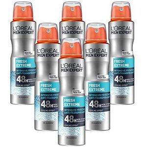 L'Oréal Men Expert Fresh Extreme Deodorant voor mannen, effectieve deospray met geïntegreerd koeleffect voor maximaal 48 uur frisheid, 6 x 150 ml
