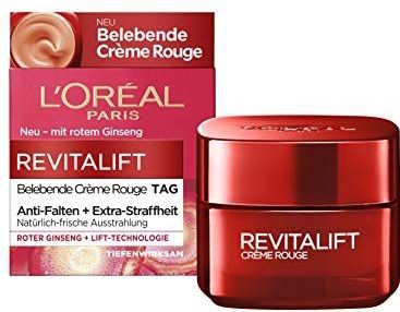 L'Oréal Paris Créme Rouge Tagespflege für Frauen: bekämpft sichtbare Anzeichen von Müdigkeit & strafft & mildert Falten mit rotem Giseng aus Soja-Proteinen & Hefe-Extrakt, Revitalift, 1x 50ml