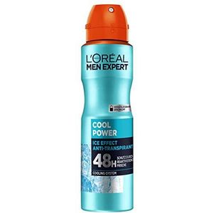 L'Oréal Men Expert Cool Power Deodorant Spray, de Deodorant voor Heren Beschermt de Huid door Reactiverende Frisheid en Bevat Geen Sporen van Aluminiumzouten en Alcohol, 150 ml
