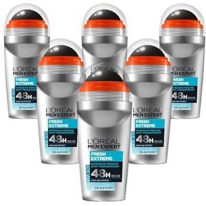 L'Oréal Men Expert Verkoelende deodorant voor mannen, intensieve deoroller tegen geurontwikkeling voor 48 uur, ultra verkoelend effect, Fresh Extreme, 6 x 50 ml