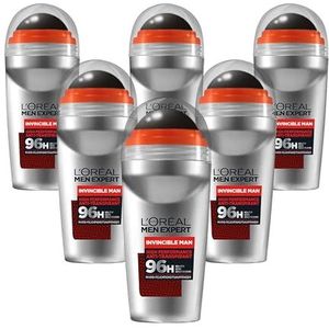 L'Oréal Men Expert Deo voor mannen, High Performance Deoroller tegen geurontwikkeling gedurende 96 uur, incl. micro-vochtopvanger, Invincible Man, 6 x 50 ml