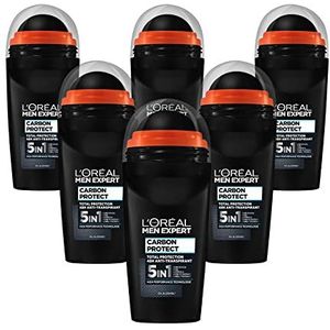 L'Oréal Men Expert 5-in-1 deodorant voor mannen, roll-on deodorant tegen sterke zweetgeuren, okselzweet en witte resten, deodorant voor heren, 48 uur zonder alcohol,