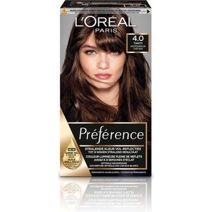 L'Oréal Paris Permanente haarverf, haarverfset met kleur- en glans-verzorgingsbalsem, Préférence, 4 natuurbruin, 3-delige set