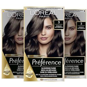L'Oréal Paris Préférence 3 stuks permanente haarverf met kleuring en haarverzorgingsbalsem donkerbruin