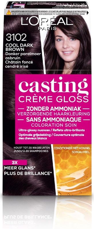 L'Oréal Paris Casting Crème Gloss Donker Parelmoer Asbruin 3102 - Semi-permanente Haarkleuring Zonder Ammoniak