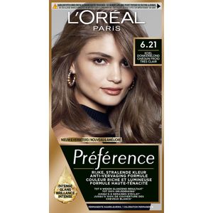 1+1 gratis: L'Oréal Préférence Permanente Haarkleuring 6.21 Zeer licht koel bruin