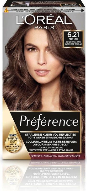 6x L'Oréal Preference haarkleuring 6.21 Zurich - Zeer licht koel bruin