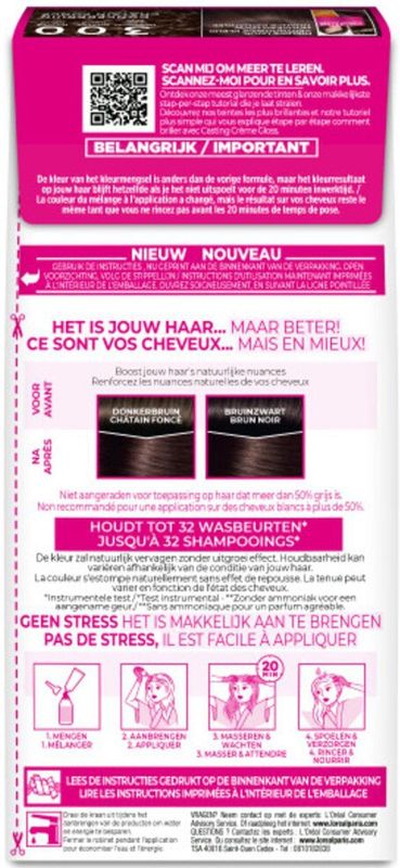 L'Oréal - Casting Crème Gloss - Haarkleuring - Donkerbruin - Zonder Ammoniak