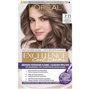 L'Oréal Paris Excellence Cool Crème 7.11 Ultra As Middenblond Haarkleuring - 1+1 Gratis