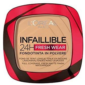 L'Oréal Paris Infaillible 24H Fresh Wear Foundation Powder, waterdicht poeder met hoge dekking, compact poeder met matte finish en blijft 24 uur zitten, 1 x 9 g