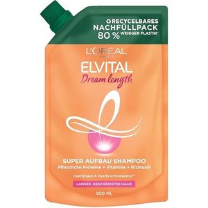 L'Oréal Paris Elvital Shampoo navulverpakking, haarshampoo tegen gespleten haarpunten, voor fantastisch lang haar, met ricinusolie, Dream Lengte, 1 x 500 ml
