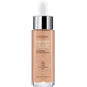 L'Oréal Paris True Match Nude Volumegevend Getint Serum Foundation met hyaluronzuur - 3-4 Light Medium - 30ml - Vegan