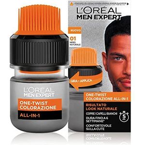 L'Oréal Paris Men Expert One-Twist All-in-One haarverf voor heren, natuurlijk resultaat, eenvoudig en snel aan te brengen, natuurlijk zwart (01)