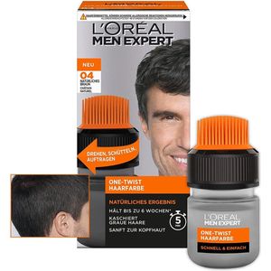 L'Oréal Men Expert Haarverf voor mannen, 100% grijshaardekking en 6 weken houvast, geschikt voor alle haartypes, one-twist haarkleuring, nr. 4 natuurlijk bruin, 1 stuk
