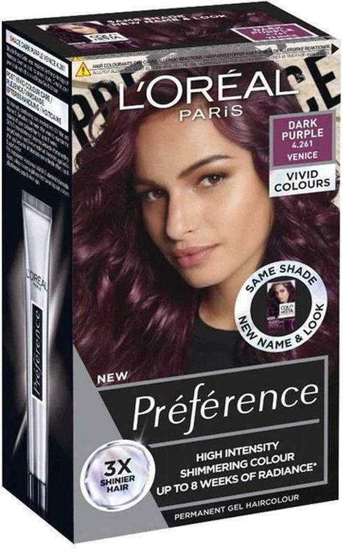 L'Oréal Paris Intensive dauerhafte Haarfarbe, Bis zu 8 Wochen glänzendes Haar und intensive Farbe, Préférence Vivid Colors, Farbe: 4.261 DARK PURPLE, 1 Stück