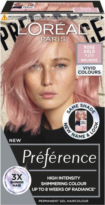 L'Oréal Paris Préférence Vivid Colors Rose Gold Haarkleur, Zwart, Wit, 1 st