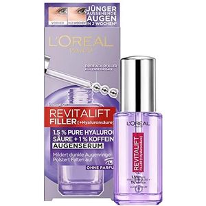 L'Oréal Paris Oogserum met 1,5% hyaluronzuur en 1% cafeïne voor een stralend oogcontour met verkoelende balapplicator, Revitalift Filler Oogserum, 1 x 20 ml