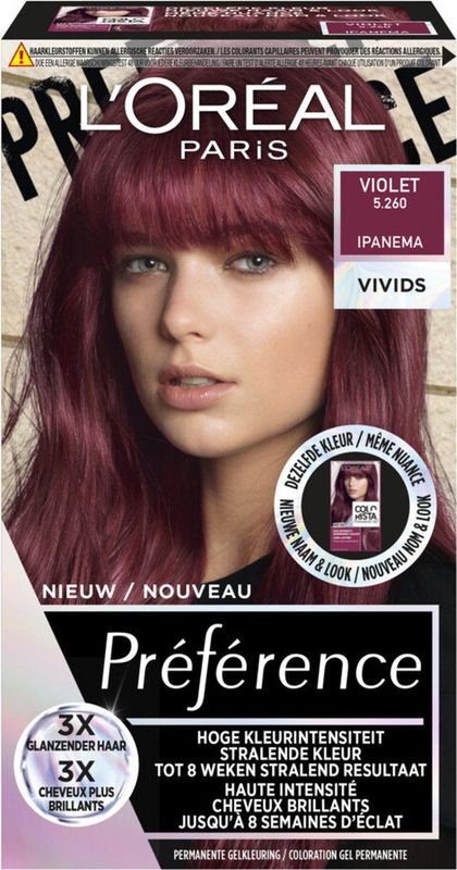 6x L'Oréal Preference Vivids Permanente Haarkleuring 5.260 Violet