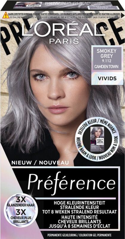 6x L'Oréal Preference Vivids Permanente Haarkleuring 9.112 Smokey Grey