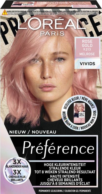 L'Oréal - Preference Vivids - Permanente Haarkleuring - 9.213 Rose Gold - 6x