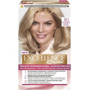 L'Oréal Paris Excellence Crème 9.1 Zeer Licht As Blond Haarkleuring - 1+1 Gratis