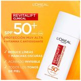 L'Oréal Paris Tägliches Anti-UV Fluid LSF 50+ für Frauen: schützt die Haut vor UV-Strahlung und beugt den ersten Fältchen effektiv vor mit LSF50+ und Vitamin C, Revitalift Clinical, 1x 50ml