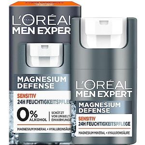 L'Oréal Men Expert Sensitiv Gezichtsverzorging voor mannen, rustgevende vochtinbrengende crème voor de gevoelige huid, gezichtscrème voor heren, zonder alcohol met hyaluronzuur, magnesium Defense, 1 x