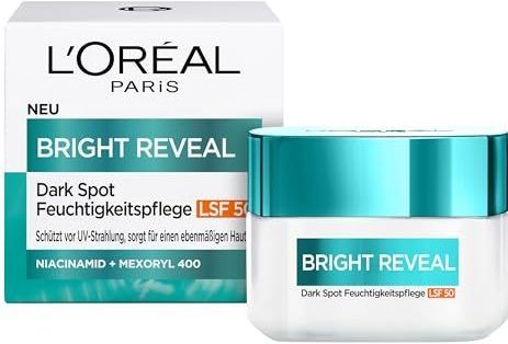 L'Oréal Paris Feuchtigkeitspflege mit LSF 50 - Reduziert Pigmentflecken, beugt Hautalterung vor, spendet Feuchtigkeit, Bright Reveal Dark Spot Pflege, 50 m