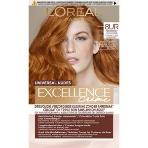 1+1 gratis: L'Oréal Excellence Crème Universal Nudes Permanente Haarkleuring 8UR Universeel Licht-Koper